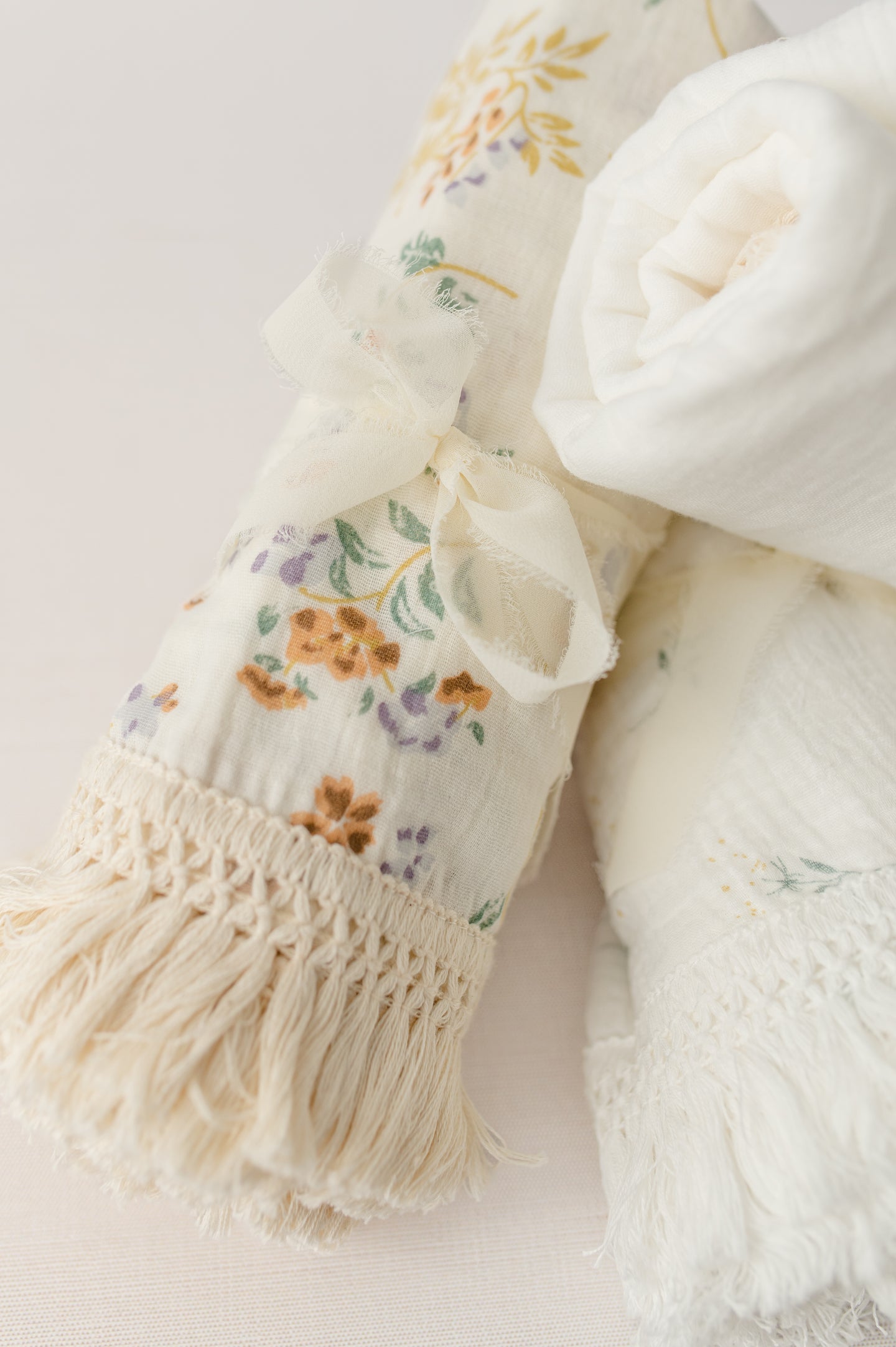 Boho Baby Muslin Swaddle Blanket with Fringe Edging